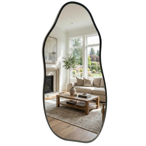 VITALOOM Irregular Wall Mirror 30"x16.5", Small Asymmetrical Mirror for Wall Decor, Matte Black Rust Proof Aluminum, Tempered Glass Wavy Mirror for Powder Room, Entryway & Aesthetic Bedroom