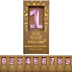 VITAM AMO3D Number 1 Birthday Candle, Pink Metallic Luster