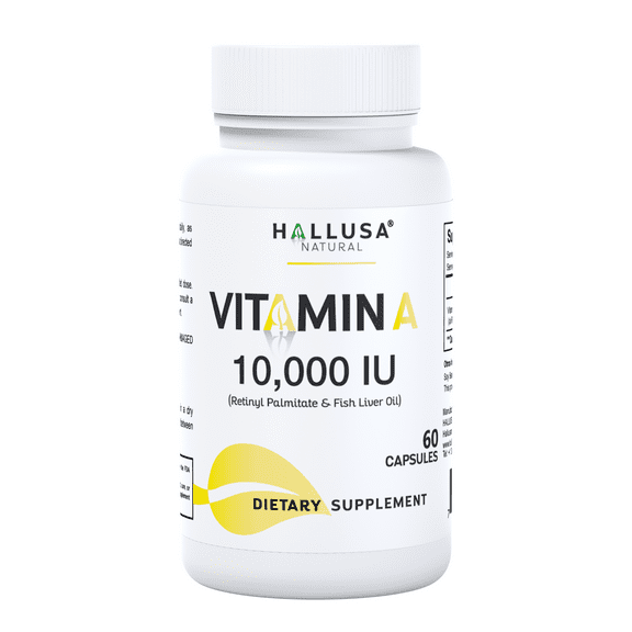 HALLUSA NATURAL Vitamin A 10,000 IU Capsules, Retinyl Palmitate, Immune, Vision & Skin Support, 60 Count