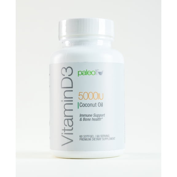VITAMIN D3 5000 IU- New Formula: Paleo Life Vitamin D3 5000iu Premium High Potency with Coconut Oil - 60 Capsules. (1)