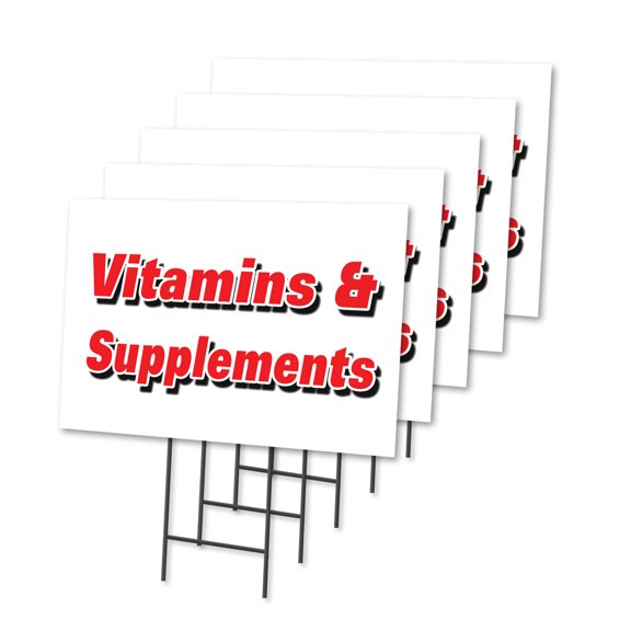 VITAMINS & SUPPLEMENTS 5 Pack Of 18" x 24" Yard Sign & Stake | Advertise Your Business | Stake Included Image On Both Sides | Made in The USA