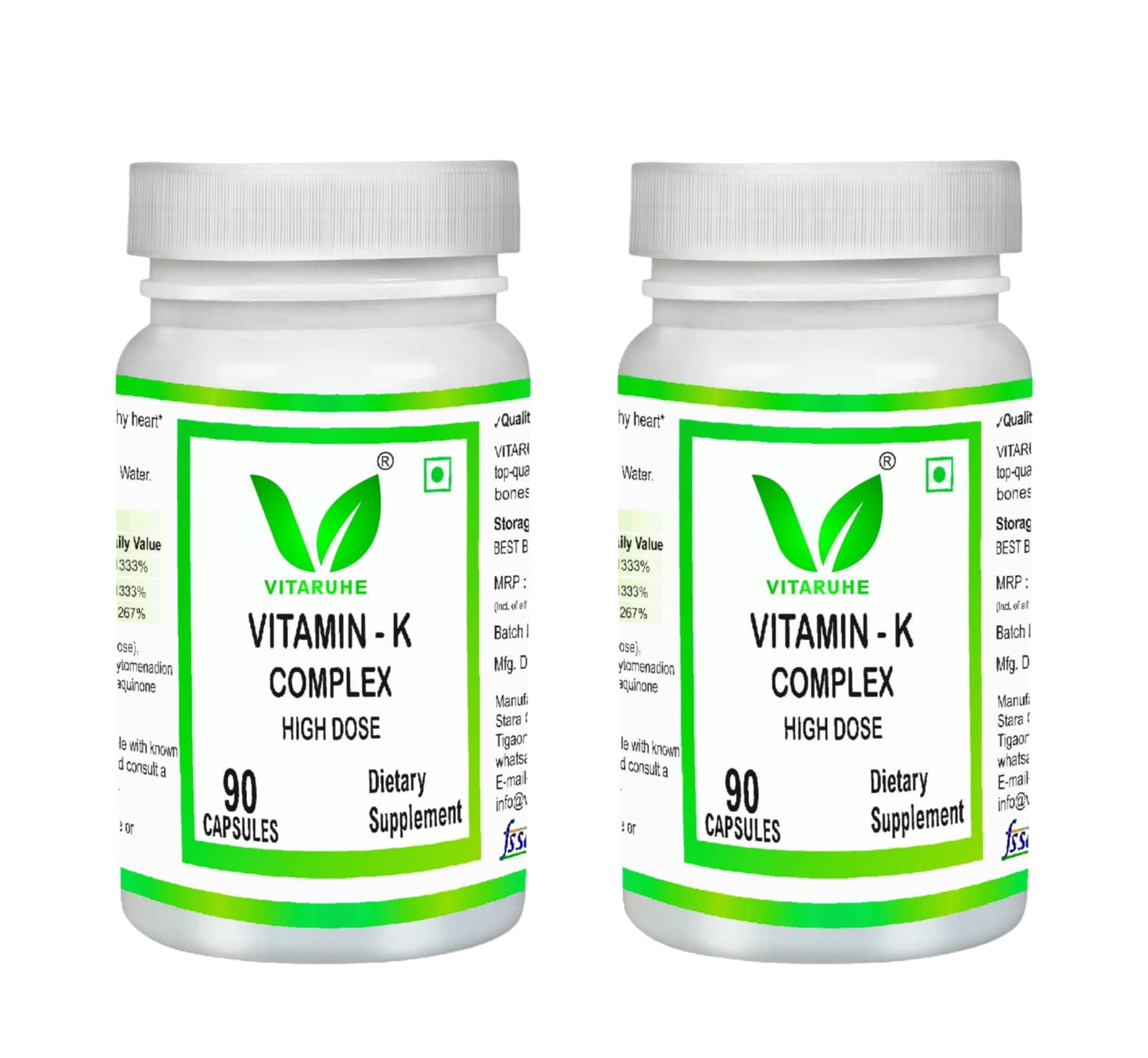 VITARUHE® Vitamin K Complex, High Dose K1 + K2 Menaquinone High