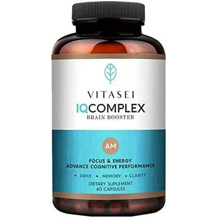 VITASEI IQ Complex AM Brain Booster Brain Supplements for Memory & Focus- Energy & Cognitive Capsules W/Ashwagandha, Quercetin & Green Tea, Memory Pills for Mental Clarity, Mental Focus- 60 Capsules