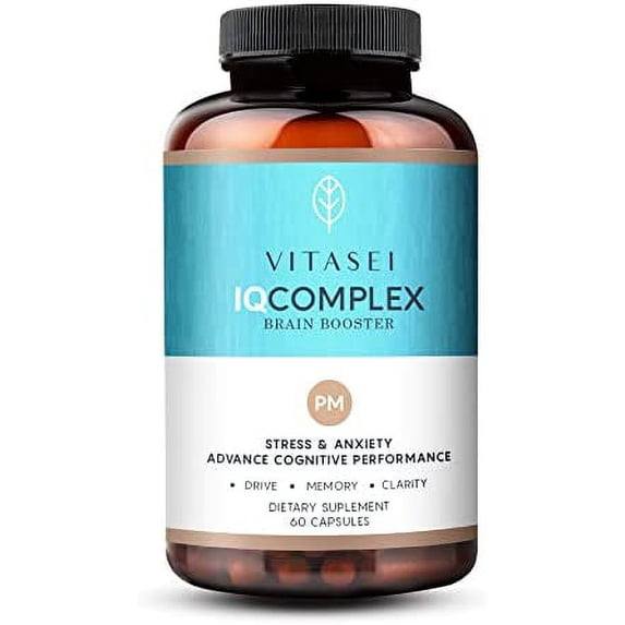 VITASEI IQ Complex PM Brain Booster Supplement, Nootropics Brain Support Supplement W/ Chamomile, Vitamin B6 & Ashwagandha, Enhance Focus, Boost Concentration & Enhance Mental Clarity- 60 Capsules