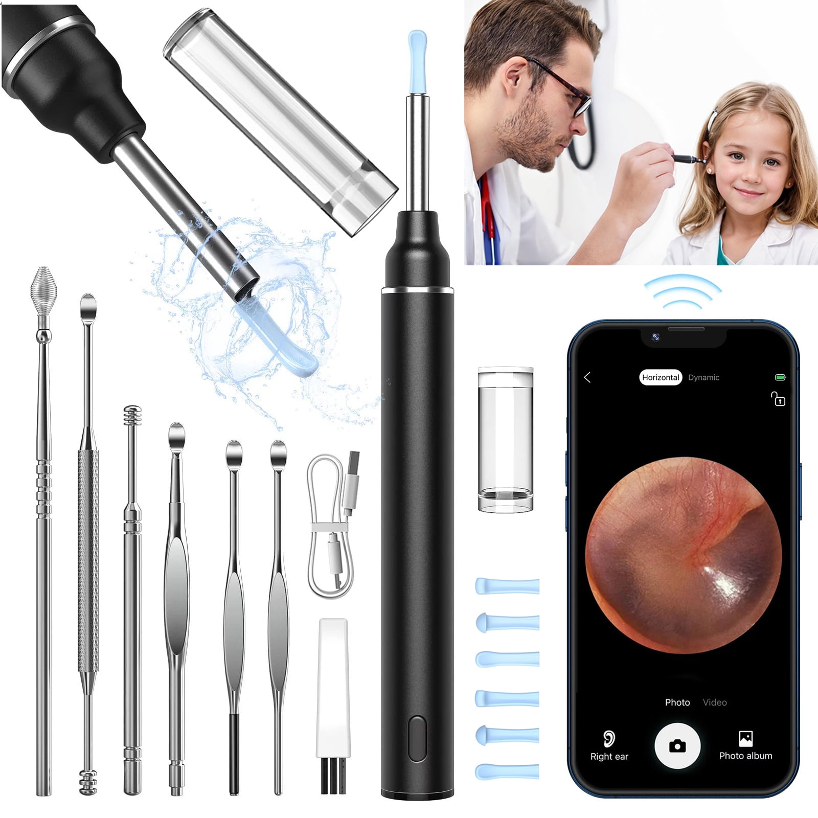 VITCOCO 1920P Wireless Otoscope, Ear Wax Removal with 12 Pieces Accessories, Ear Endoscope with LED Lights, 3 mm Mini Visual Ear Camera, Ear Wax Cleaner Kit for iPhone, iPad, Android