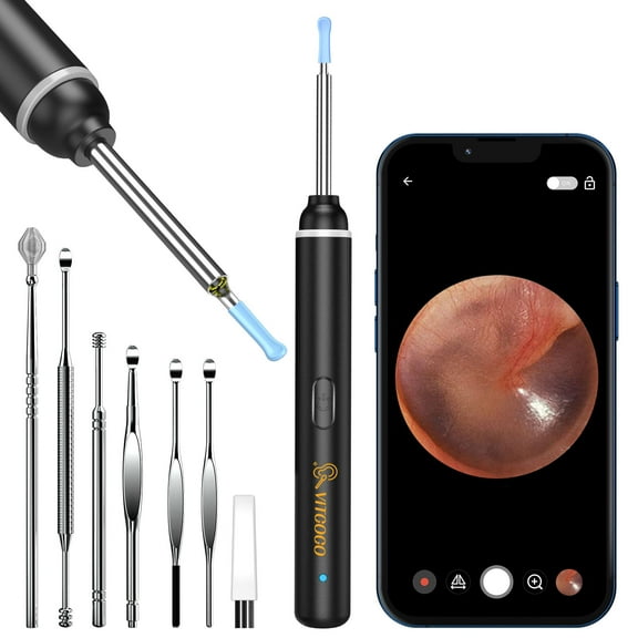 VITCOCO Ear Wax Removal Tool, 1920P HD Ear Cleaner with 6 LED Lights, 3mm Mini Visual Ear Camera, Ear Cleaning Kit for iPhone, iPad, Android