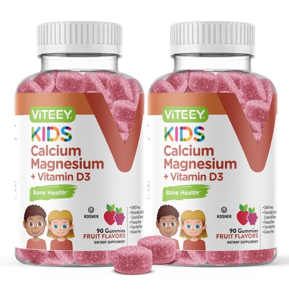 VITEEY Kids Calcium Gummies with Magnesium and Vitamin D3, Bone Health Supplements, Fruit Flavor, 180 Ct