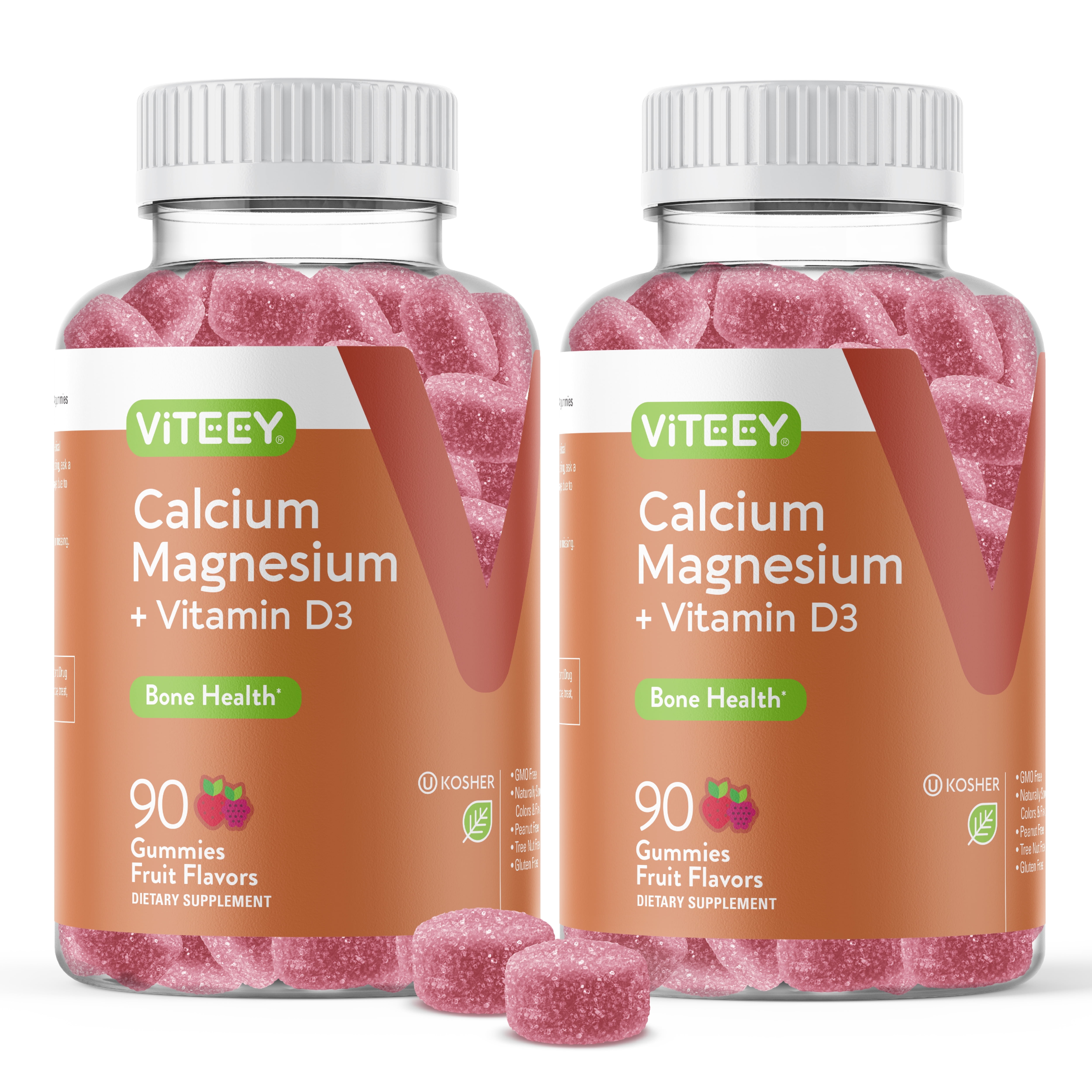 VITEEY Calcium Gummies with Magnesium and Vitamin D3, Bone Health Supplements, Fruit Flavor, 180 Ct