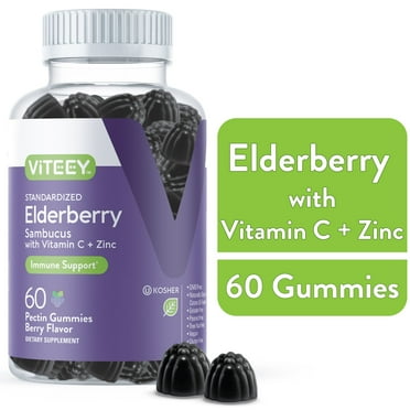 VITEEY Elderberry Gummies with Vitamin C and Zinc, Immune Support, Berry Flavor, 60 Count, 1 Pack