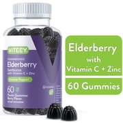VITEEY Elderberry Gummies with Vitamin C and Zinc, Immune Support, Berry Flavor, 60 Ct