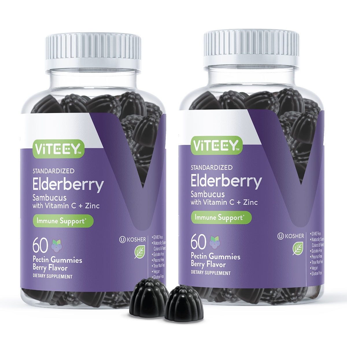 VITEEY Elderberry Gummies with Vitamin C and Zinc, Immune Support, Berry Flavor, 60 Count, 2 Pack