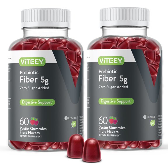 VITEEY Fiber Gummies 5g, Digestive Support, Fruit Flavor, 60 Count, 2 Pack