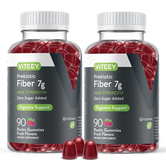 VITEEY Fiber Gummies 7g, Prebiotic Fiber Supplement, Digestive Health Support, Fruit Flavor, 180 Ct