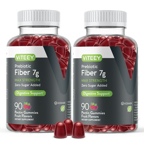 VITEEY Fiber Gummies 7g, Prebiotic Fiber Supplement, Digestive Health Support, Fruit Flavor, 180 Ct