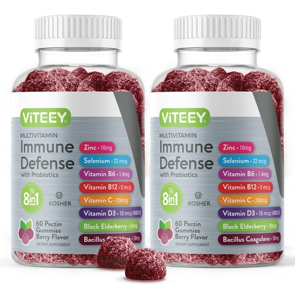 VITEEY Immune Multivitamin Gummies with Probiotics, Immune Support, Berry Flavor, 60 Count, 2 Pack
