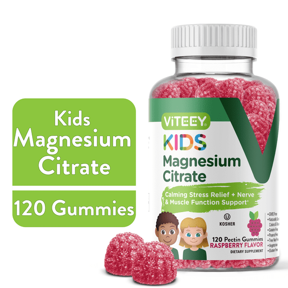 Viteey Kids Magnesium Gummies, Calm Magnesium Supplements, Raspberry Flavor, 120ct