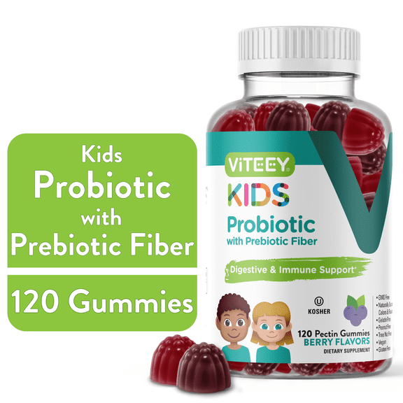 VITEEY Kids Probiotic Gummies with Prebiotic Fiber, Digestive Health & Immune Support, 120 Ct