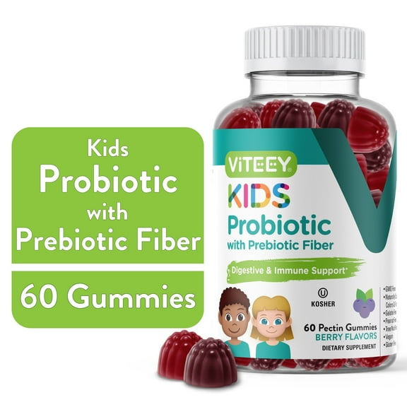 VITEEY Kids Probiotic Gummies with Prebiotic Fiber, Digestive Health & Immune Support, 60 Ct