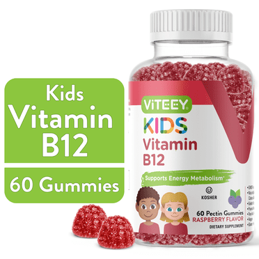 VITEEY Vitamin B12 Gummies for Kids, Energy Suppport, Raspberry Flavor, 60 Count