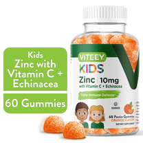 VITEEY Kids Zinc Gummies 10mg with Vitamin C and Echinacea, Kids Immune Support, Orange Flavor, 60 Ct