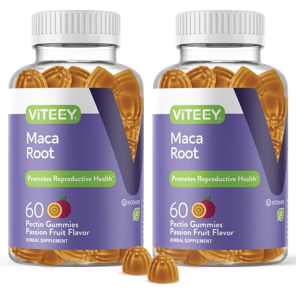 VITEEY Maca Root Gummies, Mood and Libido Support, Passion Fruit Flavor, 60 Count, 2 Pack