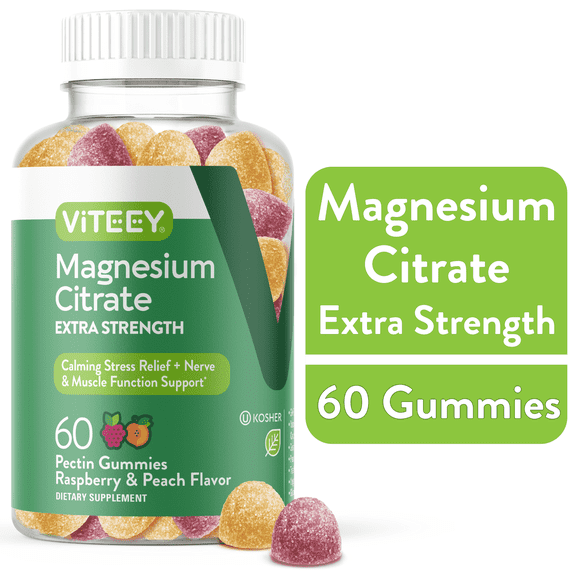 VITEEY Magnesium Gummies 170mg, Calm Magnesium Citrate Stress Gummies, Raspberry and Peach Flavor, 60 Ct