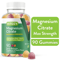 VITEEY Magnesium Gummies 255mg, Calm Magnesium Citrate Stress Gummies, Raspberry and Peach Flavor, 90 Ct