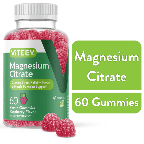 VITEEY Magnesium Gummies 66mg, Magnesium Citrate Stress Gummy, Raspberry Flavor, 60 Count, 1 Pack
