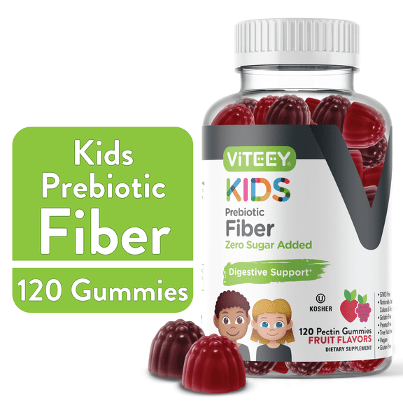 VITEEY Prebiotic Fiber Gummies for Kids 4g, Digestive Health Support, Fruit Flavor, 120 Ct