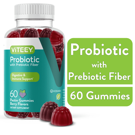VITEEY Probiotic Gummies with Prebiotic Fiber, Gut & Immune Support, Berry Flavor 60 Count, 1 Pack