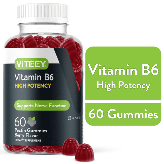 VITEEY Vitamin B6 Gummies, Supports Nerve Function, Berry Flavor, 60 Count, 1 Pack