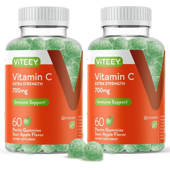 VITEEY Vitamin C Gummies 700mg, Immune Support, Sour Apple Flavor, 60 Count, 2 Pack