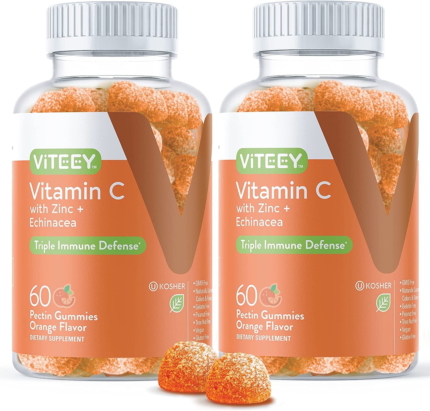 VITEEY Vitamin C Gummies with Zinc and Echinacea, Immune Support Gummies, Orange Flavor, 60 Count, 2 Pack