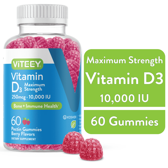 VITEEY Vitamin D3 Gummies 10,000 IU, Bone and Immune Support, Berry Flavor, 60 Ct