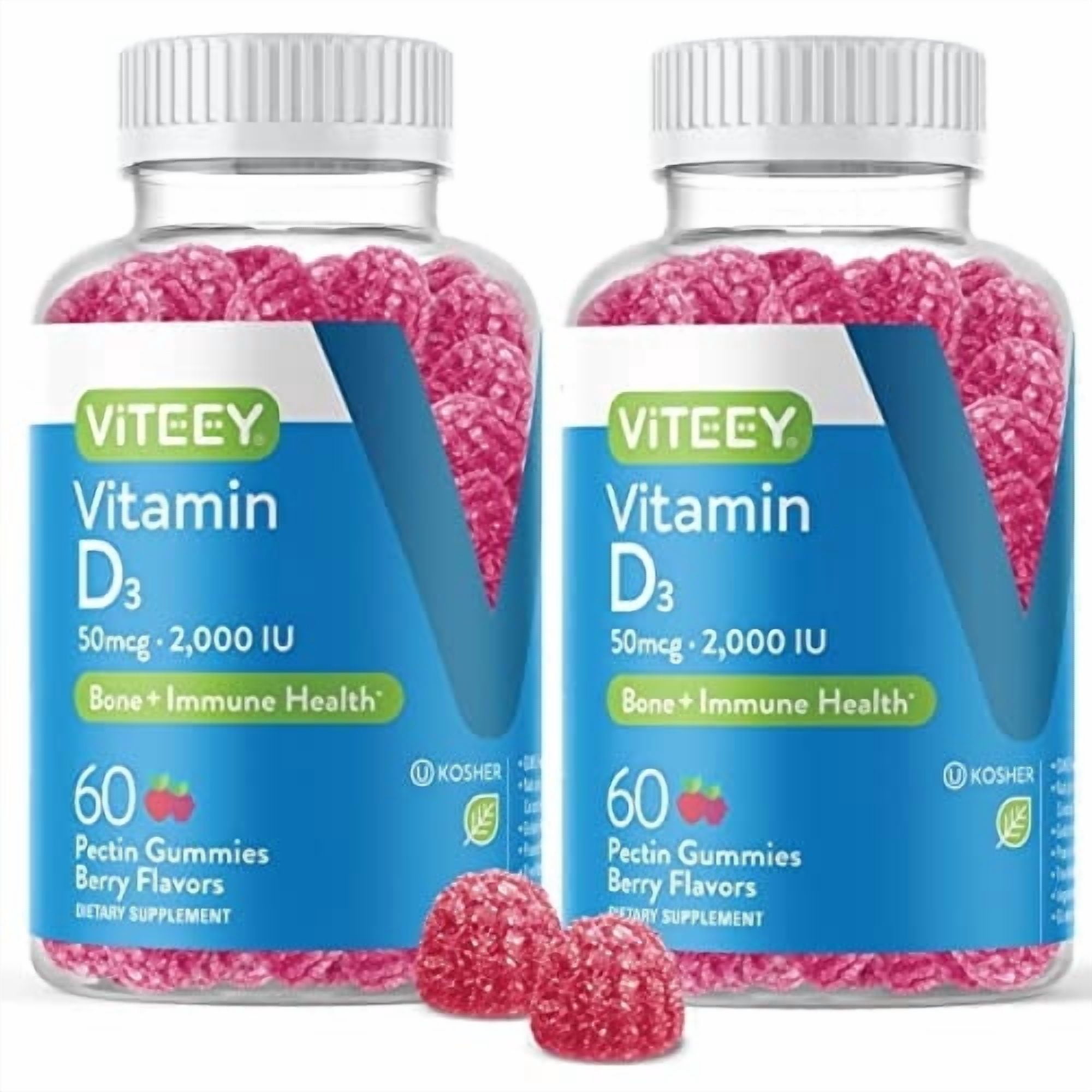 VITEEY Vitamin D3 Gummies 2000 IU,  Bone and Immune Support, Berry Flavor, 60 Count, 2 Pack