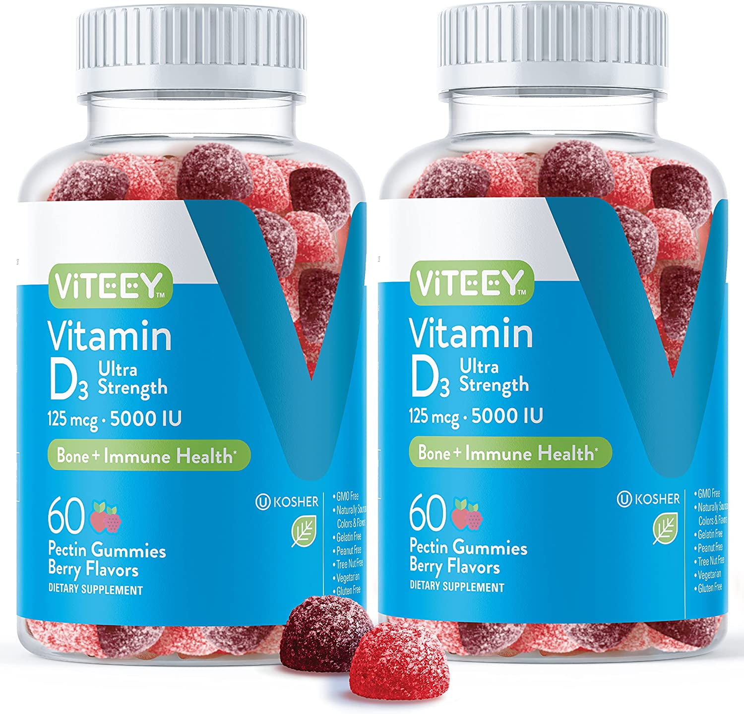 VITEEY Vitamin D3 Gummies 5000 IU, Bone and Immune Support, Berry Flavor, 60 Count, 2 Pack