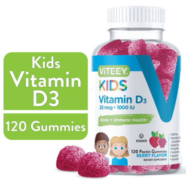 VITEEY Vitamin D3 Gummies for Kids 1000 IU, Bone and Immune Health, Berry Flavor, 120 Count