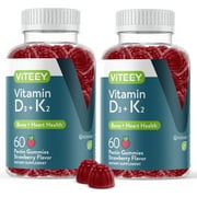 VITEEY Vitamin D3 K2 Gummies, Bone and Heart Support, Strawberry Flavor, 60 Count, 2 Pack
