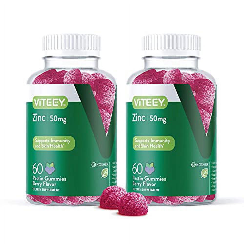 Viteey Zinc 50mg Gummies Supports Immunity And Skin Health Berry Flavor 60 Count Pack Of 2 7045