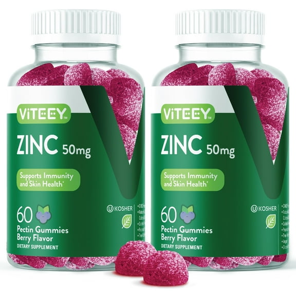 VITEEY Zinc Gummies 50mg, Immune Support Gummies, Berry Flavor, 60 Count, 2 Pack