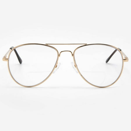 VITENZI Bifocal Reading Glasses with Clear Lens Aviator Readers Anti Fog Scratch Milan in Gold 2.75