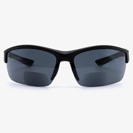 VITENZI Bifocal Sunglasses Semi Rimless TR90 Sports Wraparound Readers for Reading Under the Chieti Sun in Black 1.50