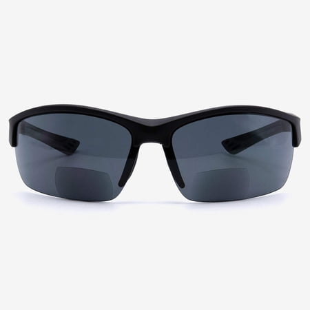 VITENZI Bifocal Sunglasses Semi Rimless TR90 Sports Wraparound Readers for Reading Under the Chieti Sun in Black 1.75