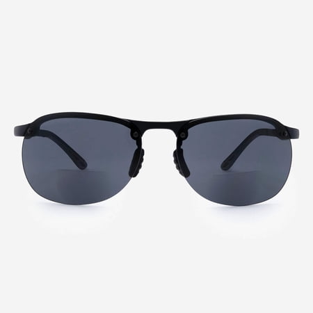 VITENZI Bifocal Sunglasses TR90 Semi Rimless Readers for Reading Under the Como Sun in Black 3.00