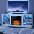 thumbnail image 1 of VITESSE 58 Inches TV Stand for TVs up to 65 Inches Console with 18'' Electric Fireplace ＆ Remote, Wooden Mid Century Modern Entertainment Center for Living Room with LED Light Glass Shelves, 1 of 7