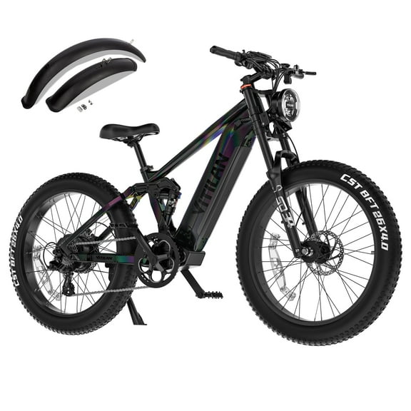 VITILAN T7 PRO Electric Bike for Adults Fat Tire Ebike, 52V 20AH Removable Battery Max Range 80Miles & 35MPH, 26 Inch Mountain Electric Bicycle with Full Suspension