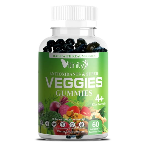 VITINITY Veggies Supplement - Super Veggies Delicious Gummies (60 Chews), 30 Veggies, Herbs, Fruit and Vegetable Vitamins, Non-GMO, Pectin-Based, Gluten-Free, No More Pills (30 Day Supply)