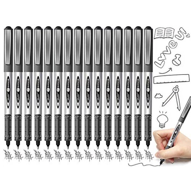 VITOLER 15 Pieces Roller Ball Pens, Quick Dry Black Ink Pens, 0.5mm