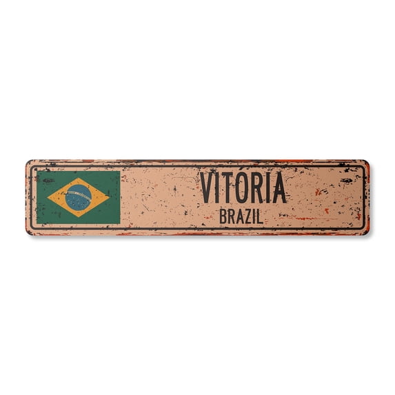 VITORIA BRAZIL Vintage Plastic Street Sign Brazilian flag city country road wall gift | Indoor/Outdoor | 36" Wide