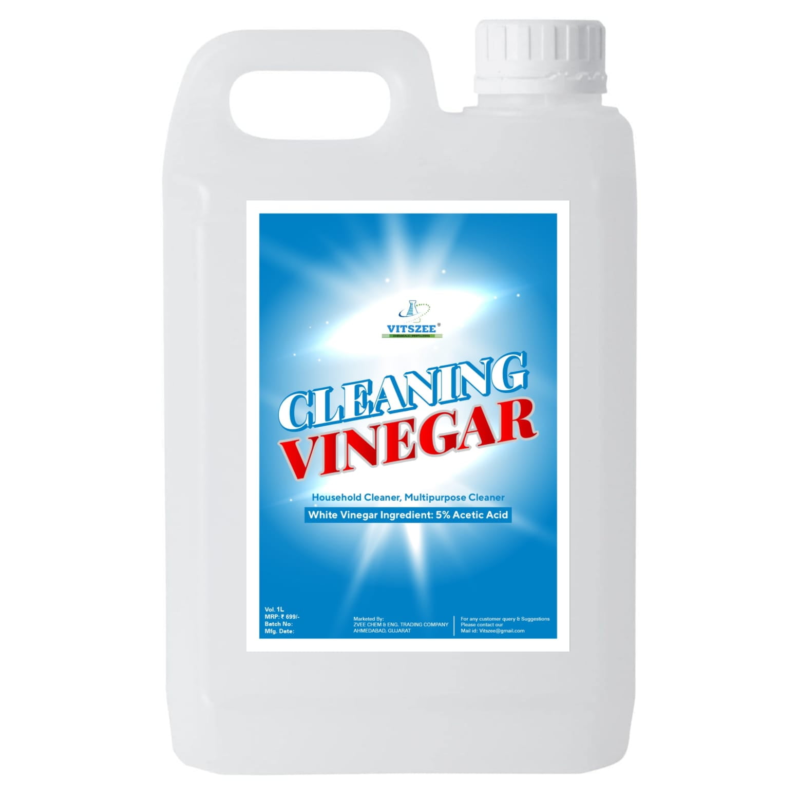 VITSZEE White Cleaning Vinegar 1l for Household Surface Cleaner Glass ...